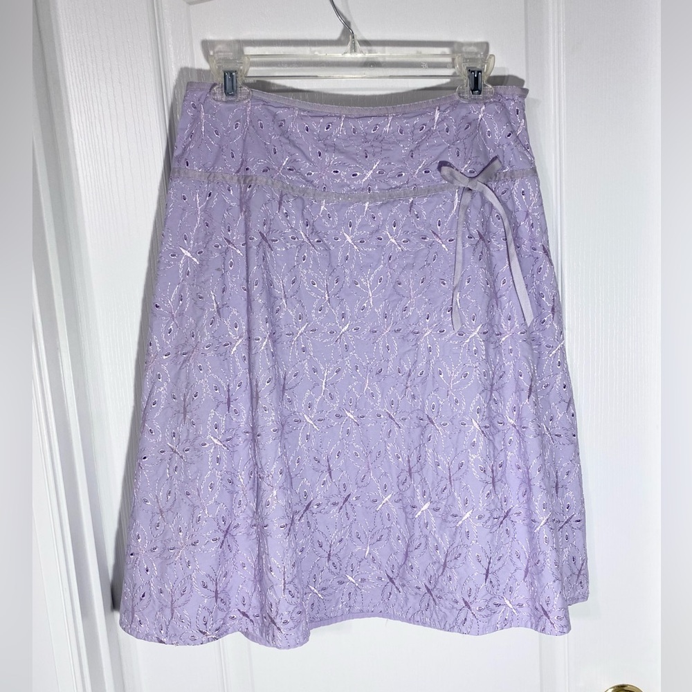 VTG Embroidered Butterfly Drop Waist Ribbon Skirt Bamboo Traders Lavender Sz 10
